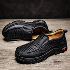Men’s Handmade Perforated Leather Work & Outdoor Shoes – Arch Support, Wide Toe Box, Easy Slip-On, Rugged Non-Slip Sole