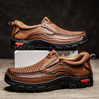 Men’s Handmade Perforated Leather Work & Outdoor Shoes – Arch Support, Wide Toe Box, Easy Slip-On, Rugged Non-Slip Sole
