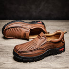Men’s Handmade Perforated Leather Work & Outdoor Shoes – Arch Support, Wide Toe Box, Easy Slip-On, Rugged Non-Slip Sole