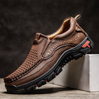 Men’s Handmade Perforated Leather Work & Outdoor Shoes – Arch Support, Wide Toe Box, Easy Slip-On, Rugged Non-Slip Sole