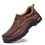 Men’s Handmade Perforated Leather Work & Outdoor Shoes – Arch Support, Wide Toe Box, Easy Slip-On, Rugged Non-Slip Sole