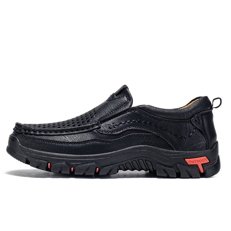 Men’s Handmade Perforated Leather Work & Outdoor Shoes – Arch Support, Wide Toe Box, Easy Slip-On, Rugged Non-Slip Sole