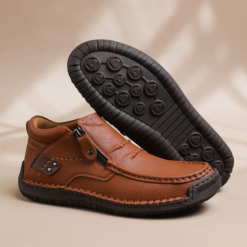⏰Limited Time Sale 70% OFF-Men’s Handmade Premium Leather Slip-On Driving Boots – Wide Toe, Arch Support, Waterproof, Pressure Relief, Non-Slip Sole for Casual, Travel & Outdoor