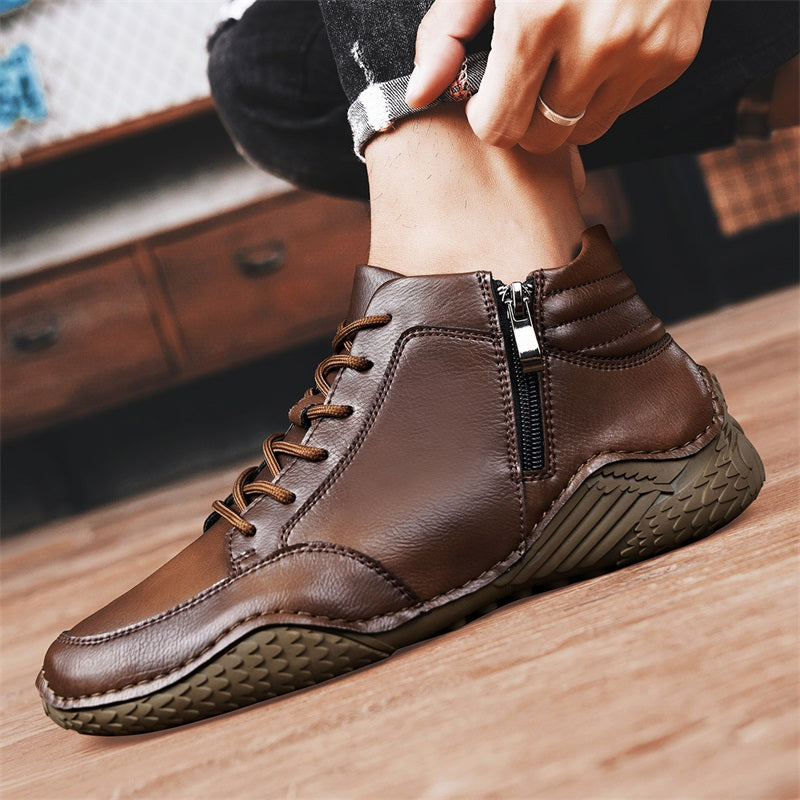 ⏰Limited-Time 70% OFF –Men's Orthopedic Ankle Boots Leather with Zip – Arch Support, Non-Slip, Waterproof, Boots for Work & Outdoors