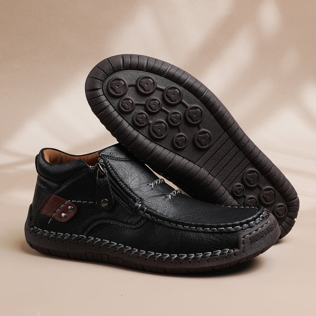 ⏰Limited Time Sale 70% OFF-Men’s Handmade Premium Leather Slip-On Driving Boots – Wide Toe, Arch Support, Waterproof, Pressure Relief, Non-Slip Sole for Casual, Travel & Outdoor