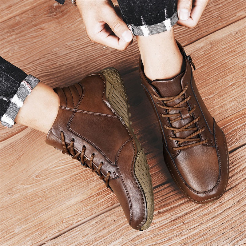 ⏰Limited-Time 70% OFF –Men's Orthopedic Ankle Boots Leather with Zip – Arch Support, Non-Slip, Waterproof, Boots for Work & Outdoors