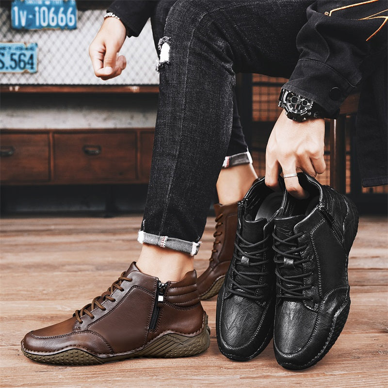 ⏰Limited-Time 70% OFF –Men's Orthopedic Ankle Boots Leather with Zip – Arch Support, Non-Slip, Waterproof, Boots for Work & Outdoors