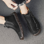 Men's Top-Quality Motorcycle Boots Hand-Stitched Genuine Leather Boots-Wide Toe, Waterproof, Anti-Slip, Anti-Sprain, Suitable for Work, Driving, Hiking