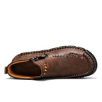 Men's Top-Quality Motorcycle Boots Hand-Stitched Genuine Leather Boots-Wide Toe, Waterproof, Anti-Slip, Anti-Sprain, Suitable for Work, Driving, Hiking