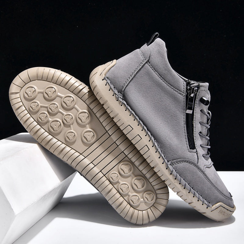 Men’s Handmade Leather Work & Outdoor Shoes – Side Zipper, Arch Support, Wide Fit, Comfortable Non-Slip Sole for All-Day Wear