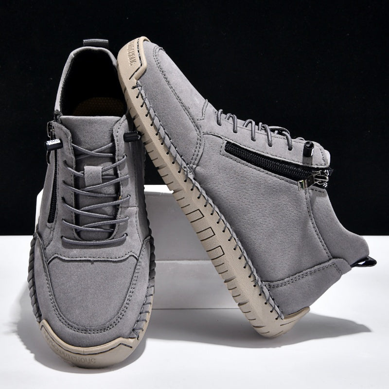 Men’s Handmade Leather Work & Outdoor Shoes – Side Zipper, Arch Support, Wide Fit, Comfortable Non-Slip Sole for All-Day Wear