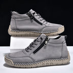Men’s Handmade Leather Work & Outdoor Shoes – Side Zipper, Arch Support, Wide Fit, Comfortable Non-Slip Sole for All-Day Wear