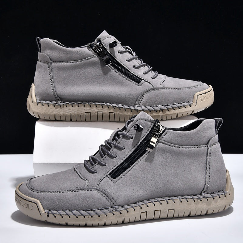 Men’s Handmade Leather Work & Outdoor Shoes – Side Zipper, Arch Support, Wide Fit, Comfortable Non-Slip Sole for All-Day Wear