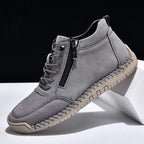Men’s Handmade Leather Work & Outdoor Shoes – Side Zipper, Arch Support, Wide Fit, Comfortable Non-Slip Sole for All-Day Wear