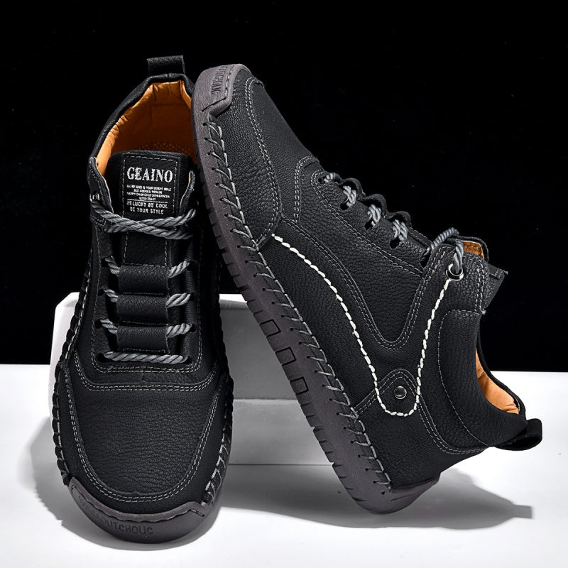 (💥Top Rated Choice) Men’s Handmade Leather Outdoor Shoes – Arch Support, Wide Fit, Comfortable, Rugged Non-Slip Sole for Work & Hiking