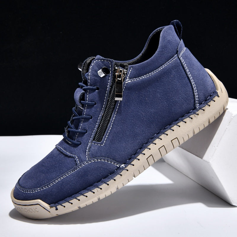 Men’s Handmade Leather Work & Outdoor Shoes – Side Zipper, Arch Support, Wide Fit, Comfortable Non-Slip Sole for All-Day Wear