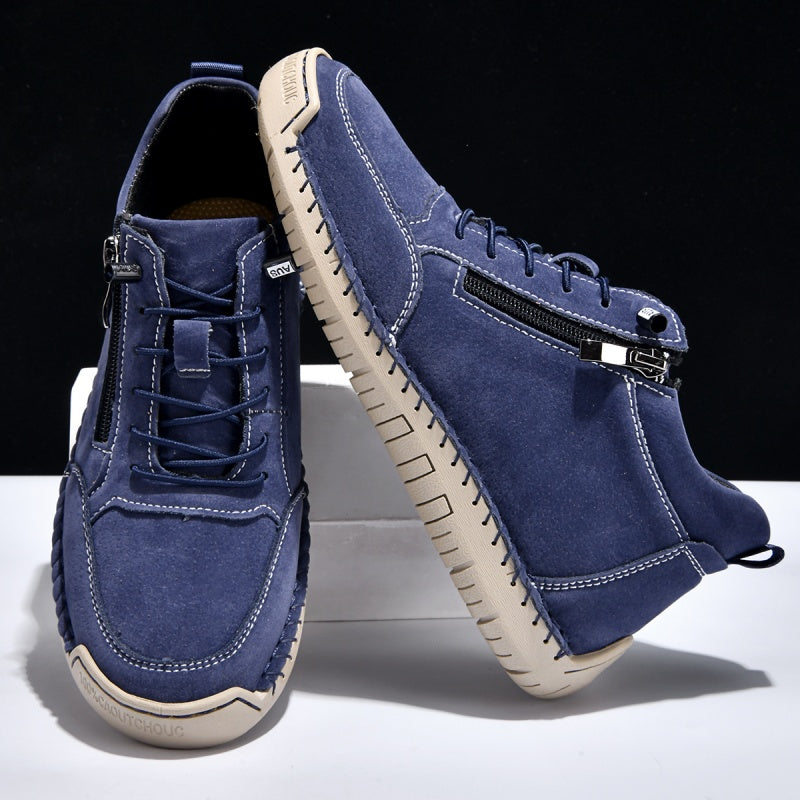 Men’s Handmade Leather Work & Outdoor Shoes – Side Zipper, Arch Support, Wide Fit, Comfortable Non-Slip Sole for All-Day Wear