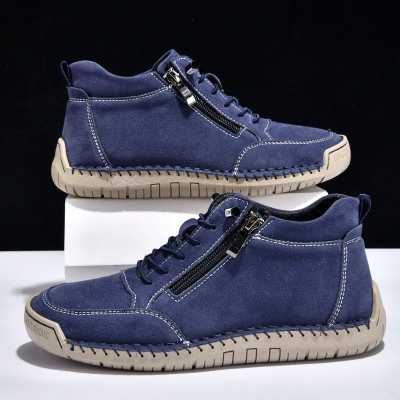 Men’s Handmade Leather Work & Outdoor Shoes – Side Zipper, Arch Support, Wide Fit, Comfortable Non-Slip Sole for All-Day Wear