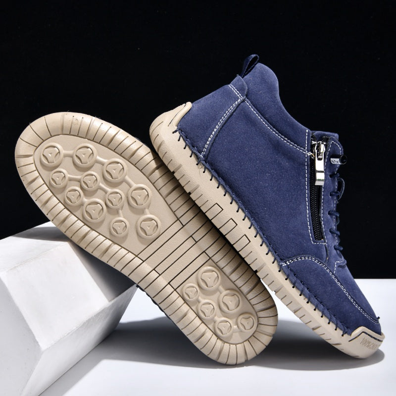 Men’s Handmade Leather Work & Outdoor Shoes – Side Zipper, Arch Support, Wide Fit, Comfortable Non-Slip Sole for All-Day Wear
