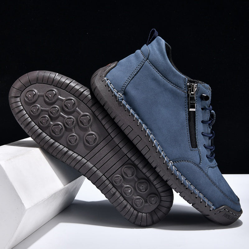 Men’s Handmade Leather Work & Outdoor Shoes – Side Zipper, Arch Support, Wide Fit, Comfortable Non-Slip Sole for All-Day Wear