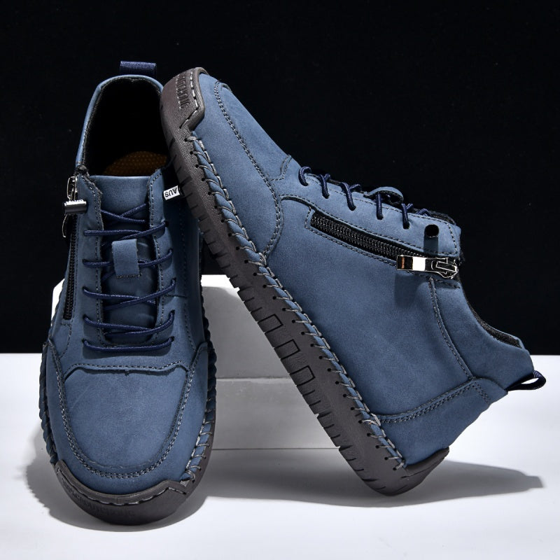 Men’s Handmade Leather Work & Outdoor Shoes – Side Zipper, Arch Support, Wide Fit, Comfortable Non-Slip Sole for All-Day Wear