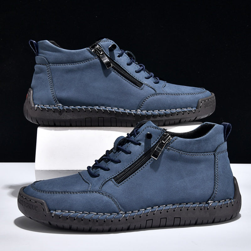 Men’s Handmade Leather Work & Outdoor Shoes – Side Zipper, Arch Support, Wide Fit, Comfortable Non-Slip Sole for All-Day Wear