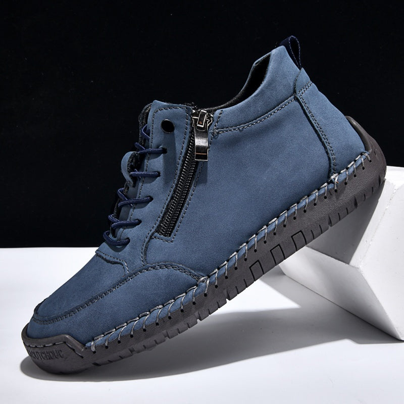 Men’s Handmade Leather Work & Outdoor Shoes – Side Zipper, Arch Support, Wide Fit, Comfortable Non-Slip Sole for All-Day Wear