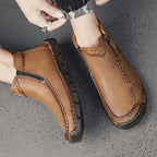 Men's Top-Quality Motorcycle Boots Hand-Stitched Genuine Leather Boots-Wide Toe, Waterproof, Anti-Slip, Anti-Sprain, Suitable for Work, Driving, Hiking