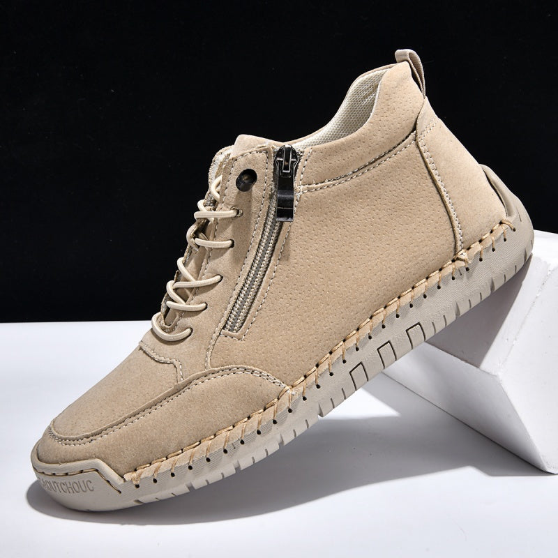 Men’s Handmade Leather Work & Outdoor Shoes – Side Zipper, Arch Support, Wide Fit, Comfortable Non-Slip Sole for All-Day Wear
