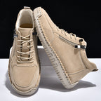 Men’s Handmade Leather Work & Outdoor Shoes – Side Zipper, Arch Support, Wide Fit, Comfortable Non-Slip Sole for All-Day Wear