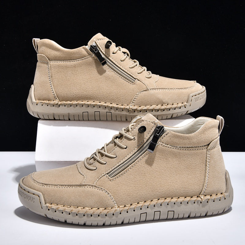 Men’s Handmade Leather Work & Outdoor Shoes – Side Zipper, Arch Support, Wide Fit, Comfortable Non-Slip Sole for All-Day Wear