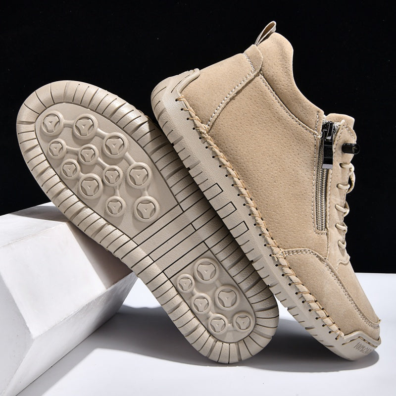 Men’s Handmade Leather Work & Outdoor Shoes – Side Zipper, Arch Support, Wide Fit, Comfortable Non-Slip Sole for All-Day Wear
