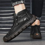 Men's Top-Quality Motorcycle Boots Hand-Stitched Genuine Leather Boots-Wide Toe, Waterproof, Anti-Slip, Anti-Sprain, Suitable for Work, Driving, Hiking