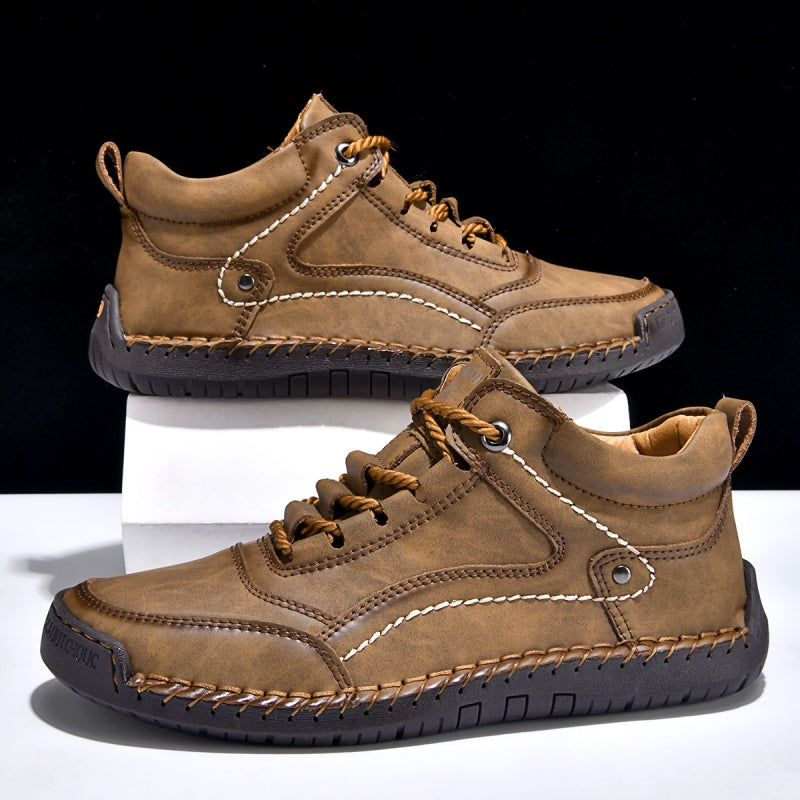 (💥Top Rated Choice) Men’s Handmade Leather Outdoor Shoes – Arch Support, Wide Fit, Comfortable, Rugged Non-Slip Sole for Work & Hiking
