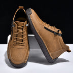 Men’s Handmade Leather Work & Outdoor Shoes – Side Zipper, Arch Support, Wide Fit, Comfortable Non-Slip Sole for All-Day Wear