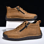Men’s Handmade Leather Work & Outdoor Shoes – Side Zipper, Arch Support, Wide Fit, Comfortable Non-Slip Sole for All-Day Wear