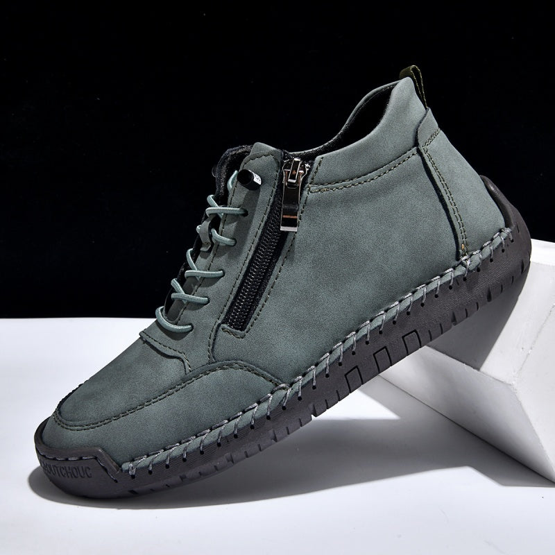 Men’s Handmade Leather Work & Outdoor Shoes – Side Zipper, Arch Support, Wide Fit, Comfortable Non-Slip Sole for All-Day Wear