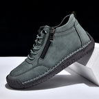 Men’s Handmade Leather Work & Outdoor Shoes – Side Zipper, Arch Support, Wide Fit, Comfortable Non-Slip Sole for All-Day Wear