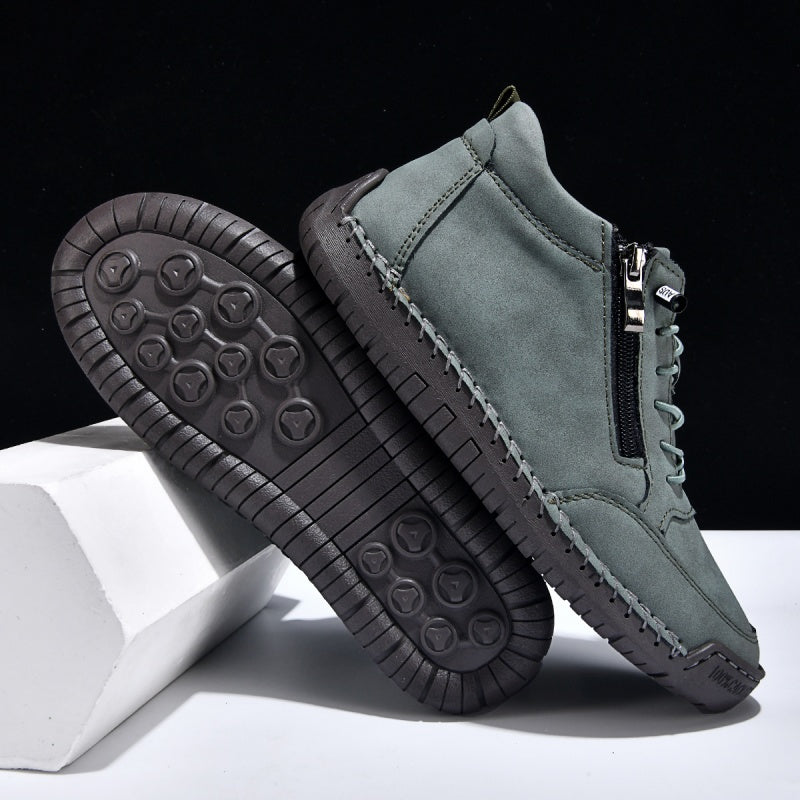 Men’s Handmade Leather Work & Outdoor Shoes – Side Zipper, Arch Support, Wide Fit, Comfortable Non-Slip Sole for All-Day Wear