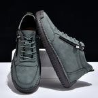 Men’s Handmade Leather Work & Outdoor Shoes – Side Zipper, Arch Support, Wide Fit, Comfortable Non-Slip Sole for All-Day Wear