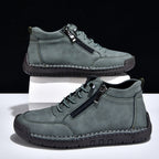Men’s Handmade Leather Work & Outdoor Shoes – Side Zipper, Arch Support, Wide Fit, Comfortable Non-Slip Sole for All-Day Wear