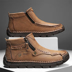 Men's Top-Quality Motorcycle Boots Hand-Stitched Genuine Leather Boots-Wide Toe, Waterproof, Anti-Slip, Anti-Sprain, Suitable for Work, Driving, Hiking