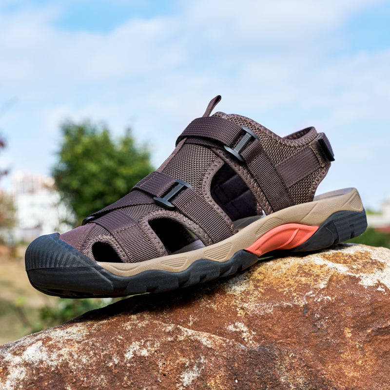 (💥Top Rated Choice) Men’s Outdoor Sport Sandals – Closed Toe, Adjustable Straps, Arch Support, Slip-Resistant for Hiking, Beach & Work