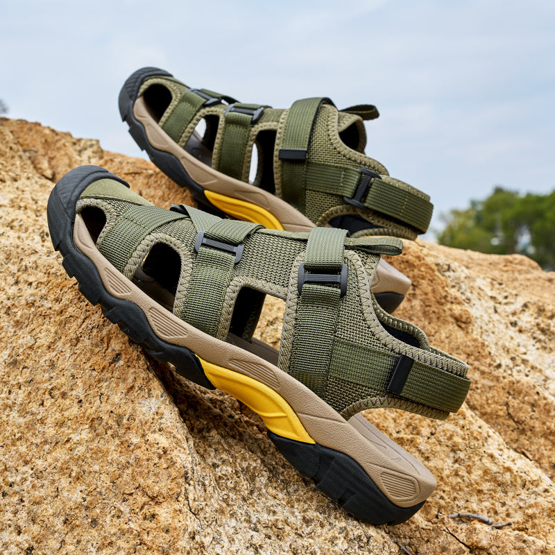 (💥Top Rated Choice) Men’s Outdoor Sport Sandals – Closed Toe, Adjustable Straps, Arch Support, Slip-Resistant for Hiking, Beach & Work