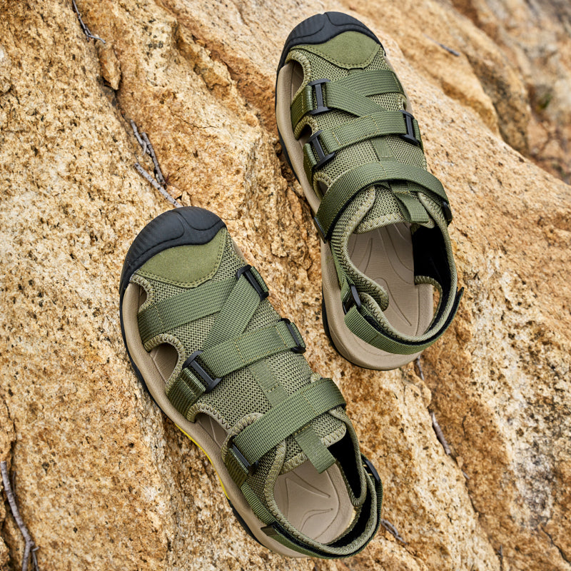 (💥Top Rated Choice) Men’s Outdoor Sport Sandals – Closed Toe, Adjustable Straps, Arch Support, Slip-Resistant for Hiking, Beach & Work