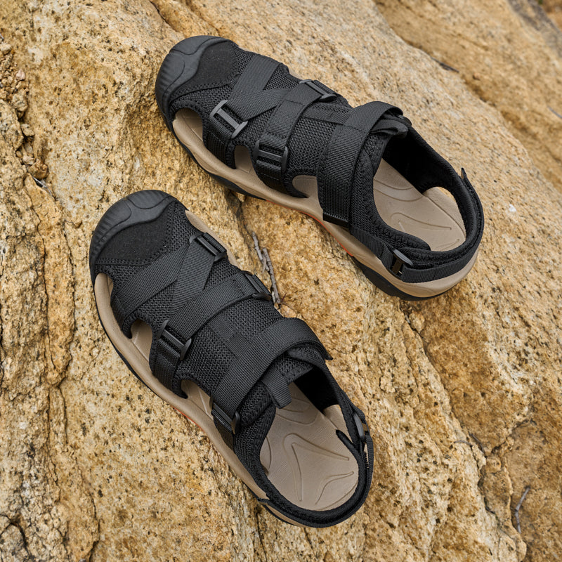 (💥Top Rated Choice) Men’s Outdoor Sport Sandals – Closed Toe, Adjustable Straps, Arch Support, Slip-Resistant for Hiking, Beach & Work