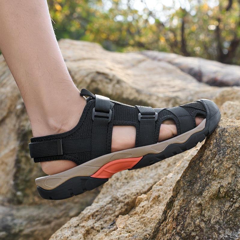 (💥Top Rated Choice) Men’s Outdoor Sport Sandals – Closed Toe, Adjustable Straps, Arch Support, Slip-Resistant for Hiking, Beach & Work