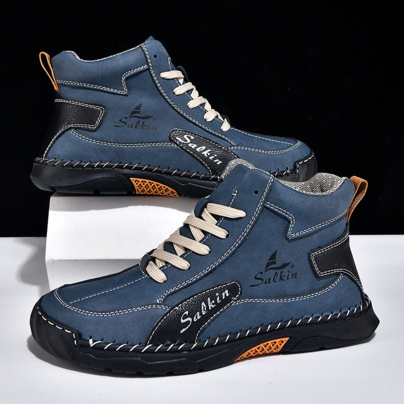 （💥 12 HOURS. NO PAIN）Men’s Handmade Leather Boots – Waterproof, Arch Support, Pressure Relief, Wide Toe Box, Built for Outdoor Comfort