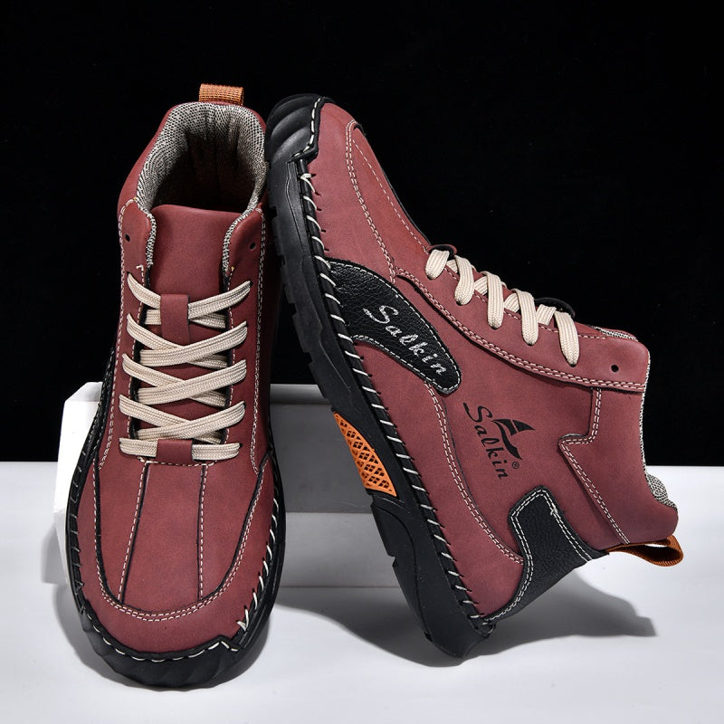 （💥 12 HOURS. NO PAIN）Men’s Handmade Leather Boots – Waterproof, Arch Support, Pressure Relief, Wide Toe Box, Built for Outdoor Comfort