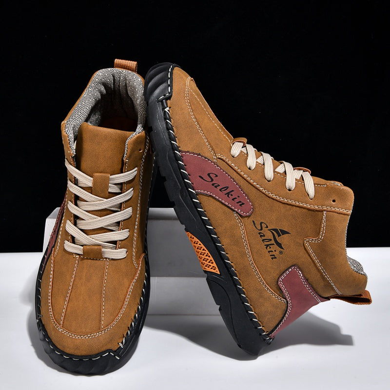 （💥 12 HOURS. NO PAIN）Men’s Handmade Leather Boots – Waterproof, Arch Support, Pressure Relief, Wide Toe Box, Built for Outdoor Comfort